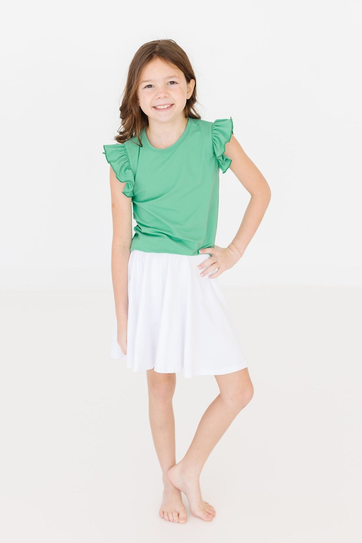 Mila & Rose ® Kelly Green S/S Ruffle Tee - 