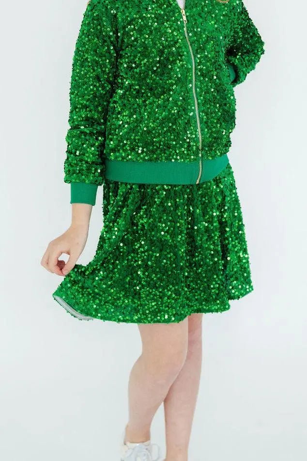 Mila & Rose ® Kelly Green Velvet Sequin Twirl Skort - 