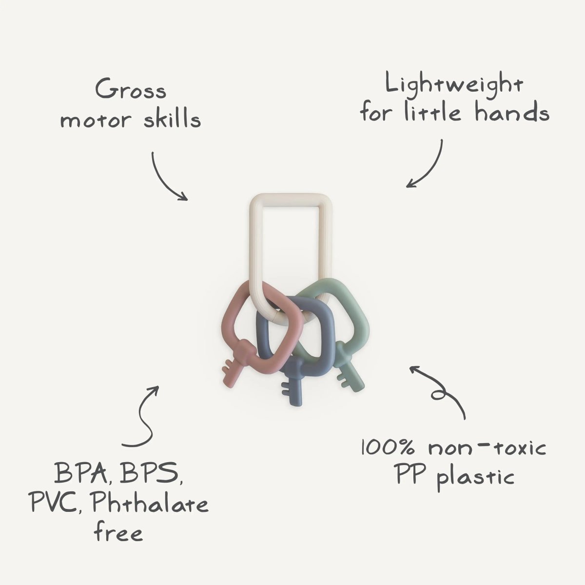 Mushie Key Toy for Toddlers Lightweight Non Toxic PP Plastic with Gentle Click Clack Sound - 