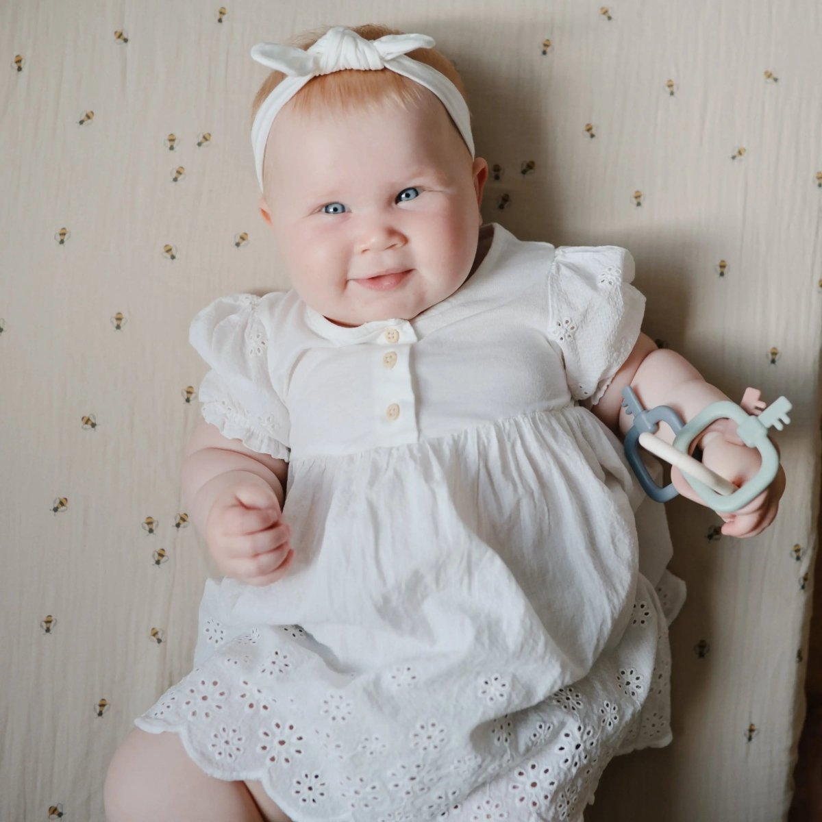 Mushie Key Toy for Toddlers Lightweight Non Toxic PP Plastic with Gentle Click Clack Sound - 