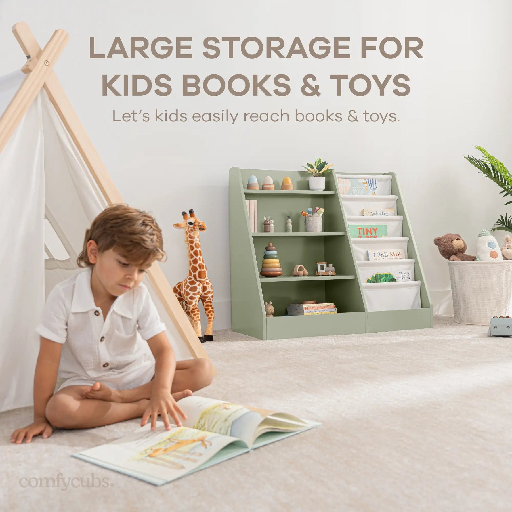 Comfy Cubs Kids Bookshelf - Sage - 