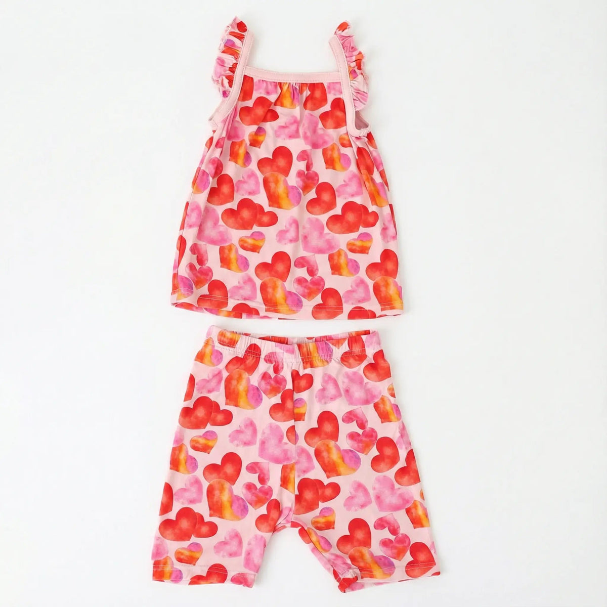 Bestaroo Kids Floral Bamboo Tank Top And Shorts Set With Flutter Sleeves - 