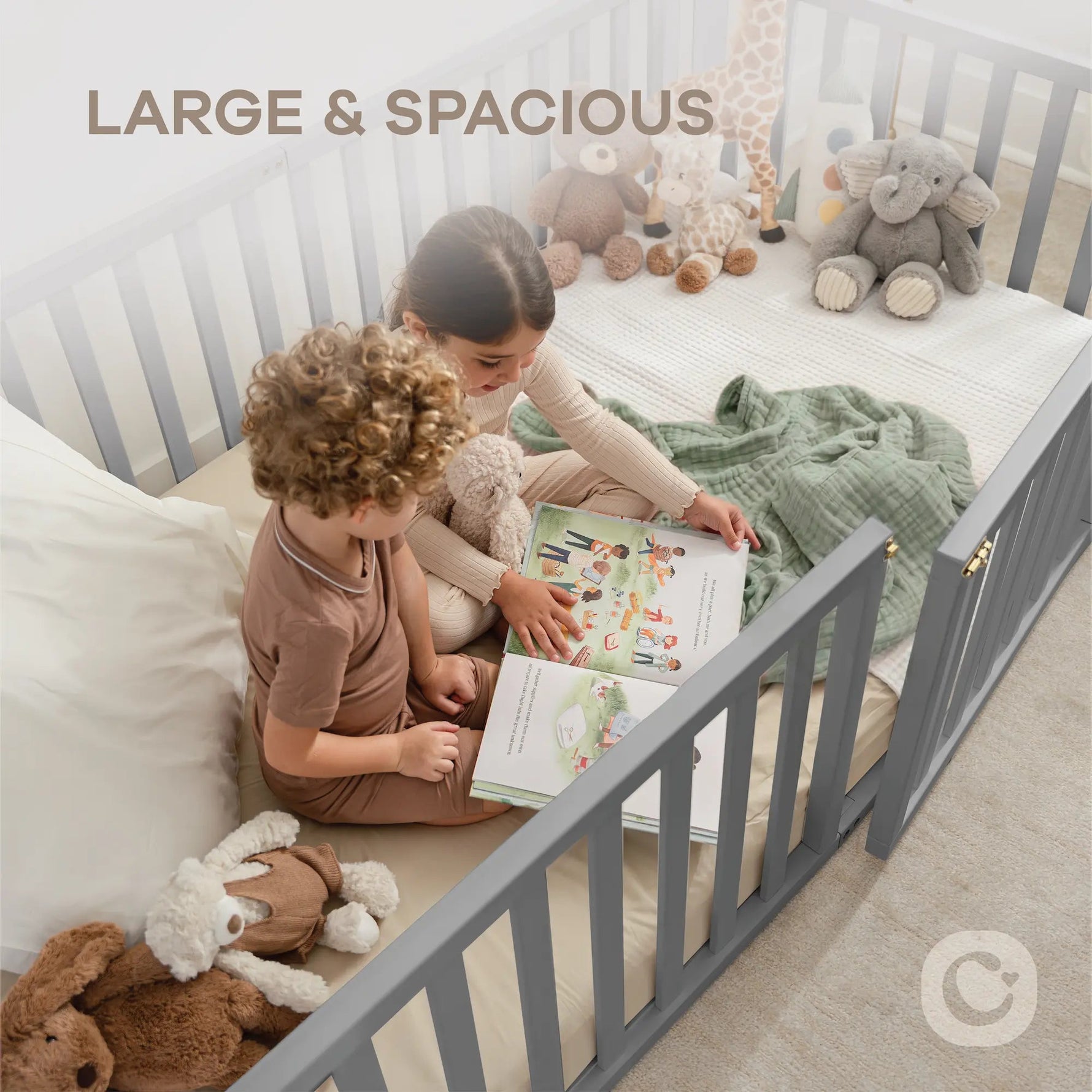 Comfy Cubs Kids House Gated Floor Bed Twin Size for Children Aged 5+, Grey - 