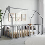Comfy Cubs Kids House Gated Floor Bed Twin Size for Children Aged 5+, Grey - 