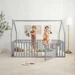 Comfy Cubs Kids House Gated Floor Bed Twin Size for Children Aged 5+, Grey - 