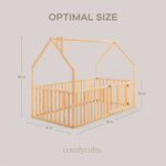 Comfy Cubs Kids House Gated Floor Bed Twin Size for Children Aged 5+, Natural Wood - 