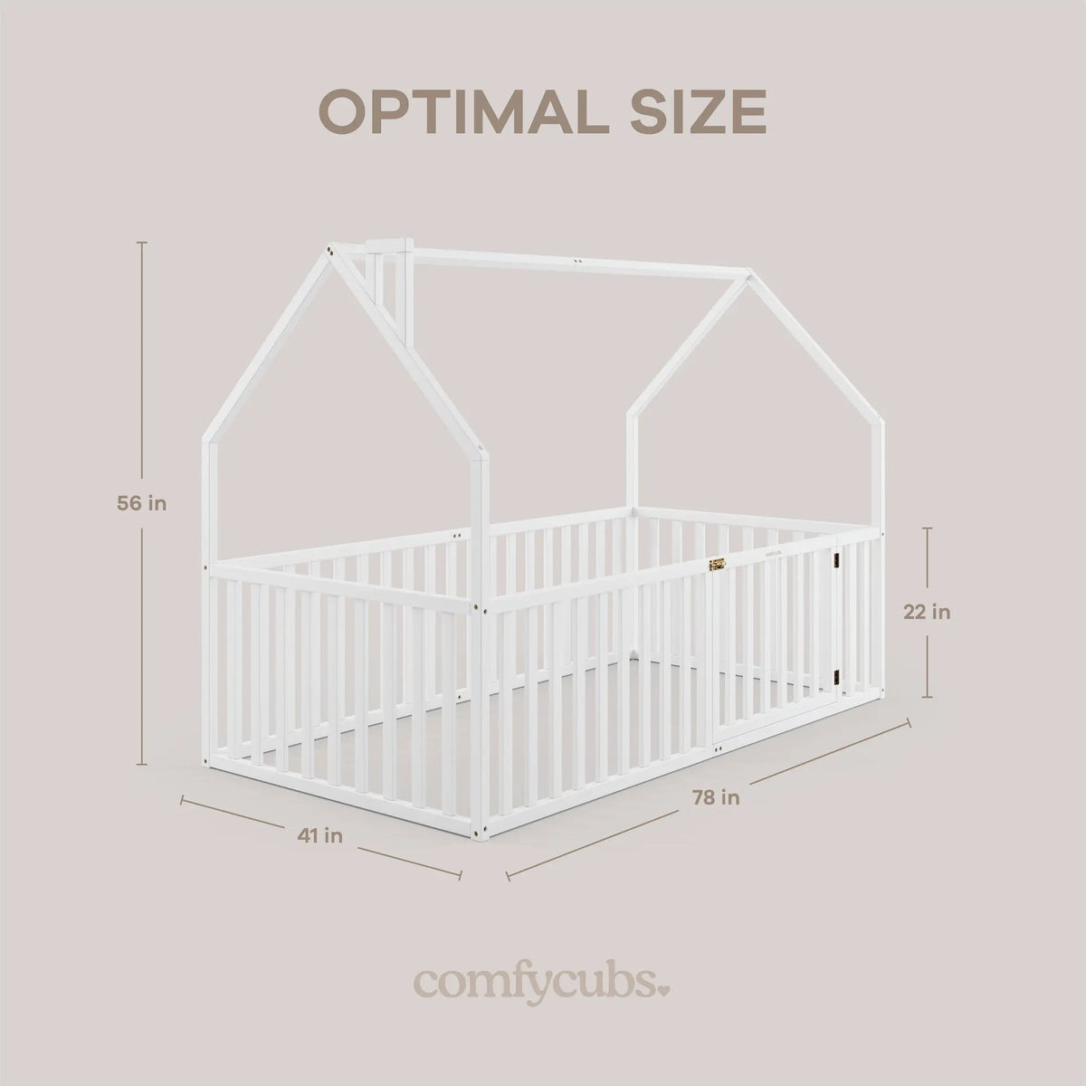 Comfy Cubs Kids House Gated Floor Bed Twin Size for Children Aged 5+, White - 