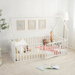 Comfy Cubs Kids House Gated Floor Bed Twin Size for Children Aged 5+, White - 