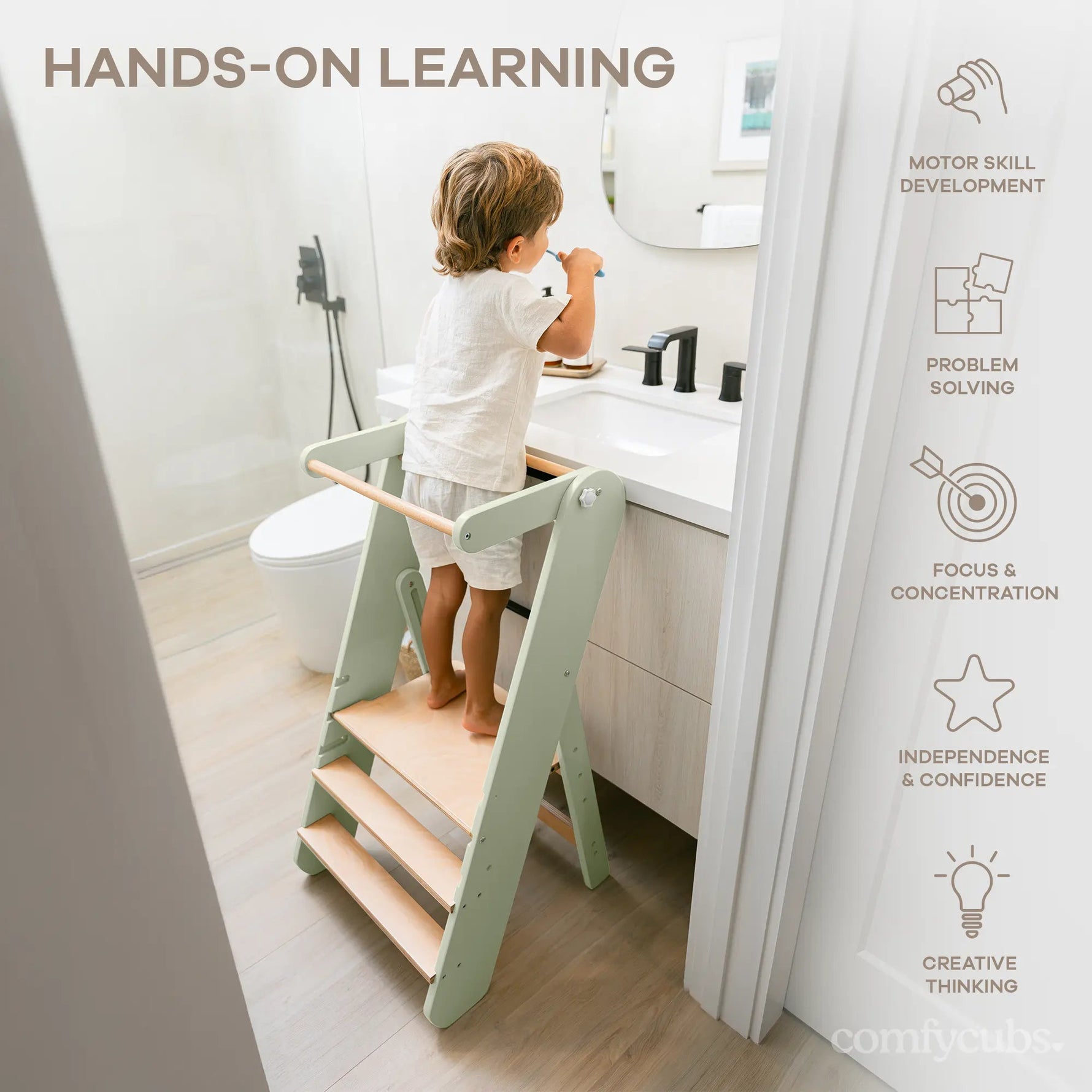 Comfy Cubs Kids Step Stool for Ages 3+ in Sage - 