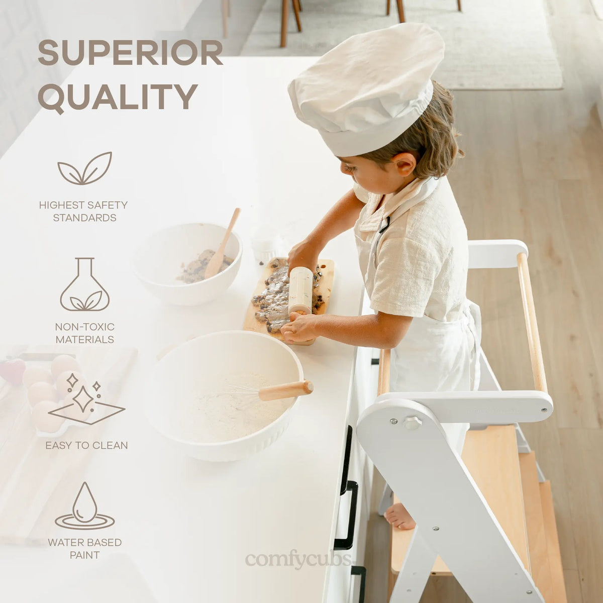 Comfy Cubs Kids Step Stool for Ages 3+ in White - 