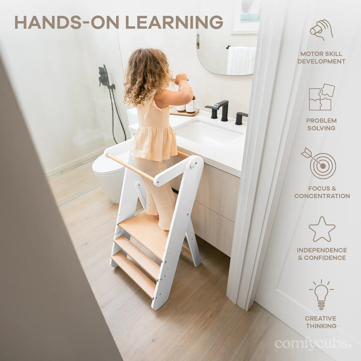 Comfy Cubs Kids Step Stool for Ages 3+ in White - 