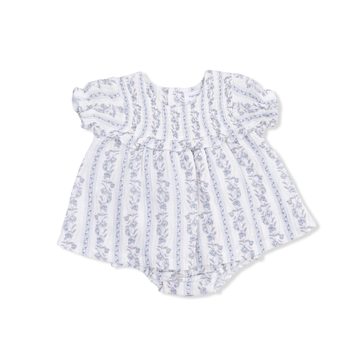 Angel Dear Kimberly Floral Stripe - Smocked Ruffle Bubble with Skirt - 