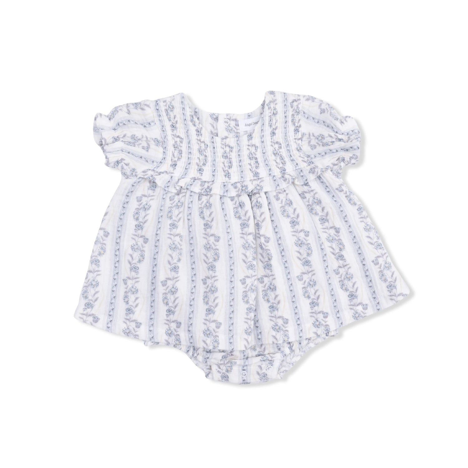 Angel Dear Kimberly Floral Stripe - Smocked Ruffle Bubble with Skirt - 