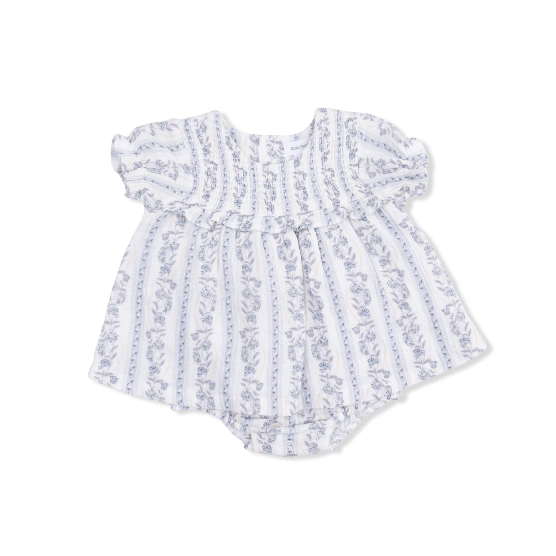 Angel Dear Kimberly Floral Stripe - Smocked Ruffle Bubble with Skirt - 