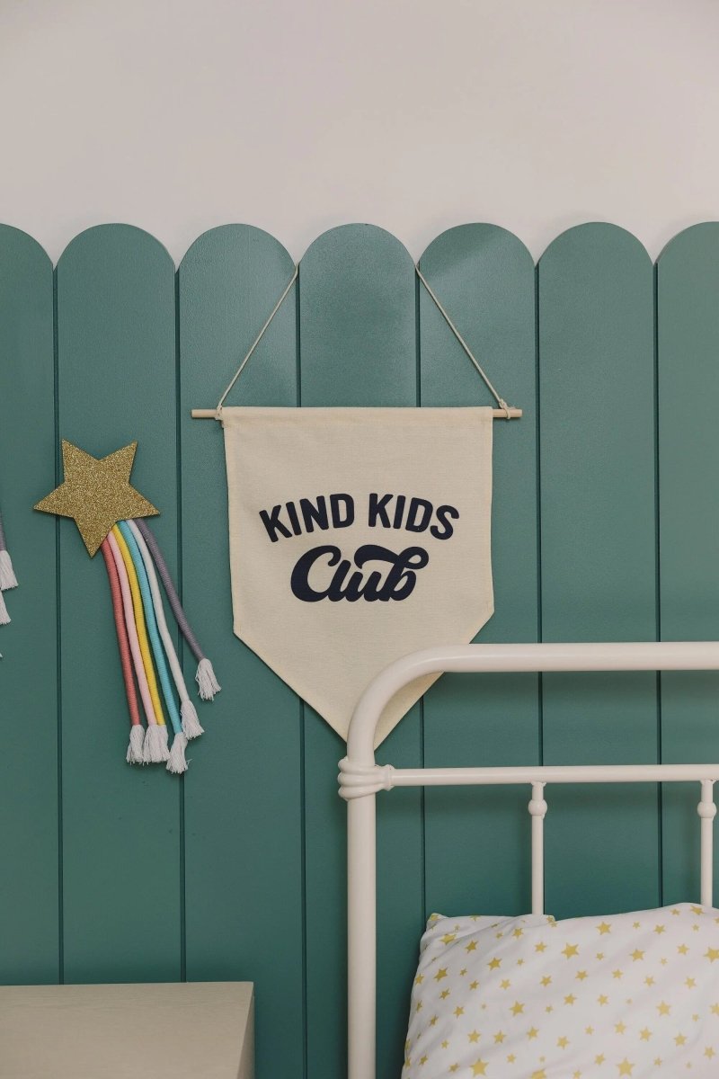 Little Joy Co. Kind Kids Club Canvas Pennant Natural With Wooden Dowel - Everetts Place Boutique - 