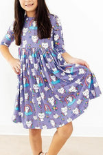 Mila & Rose ® Kitties in the Clouds 3/4 Sleeve Pocket Twirl Dress - 