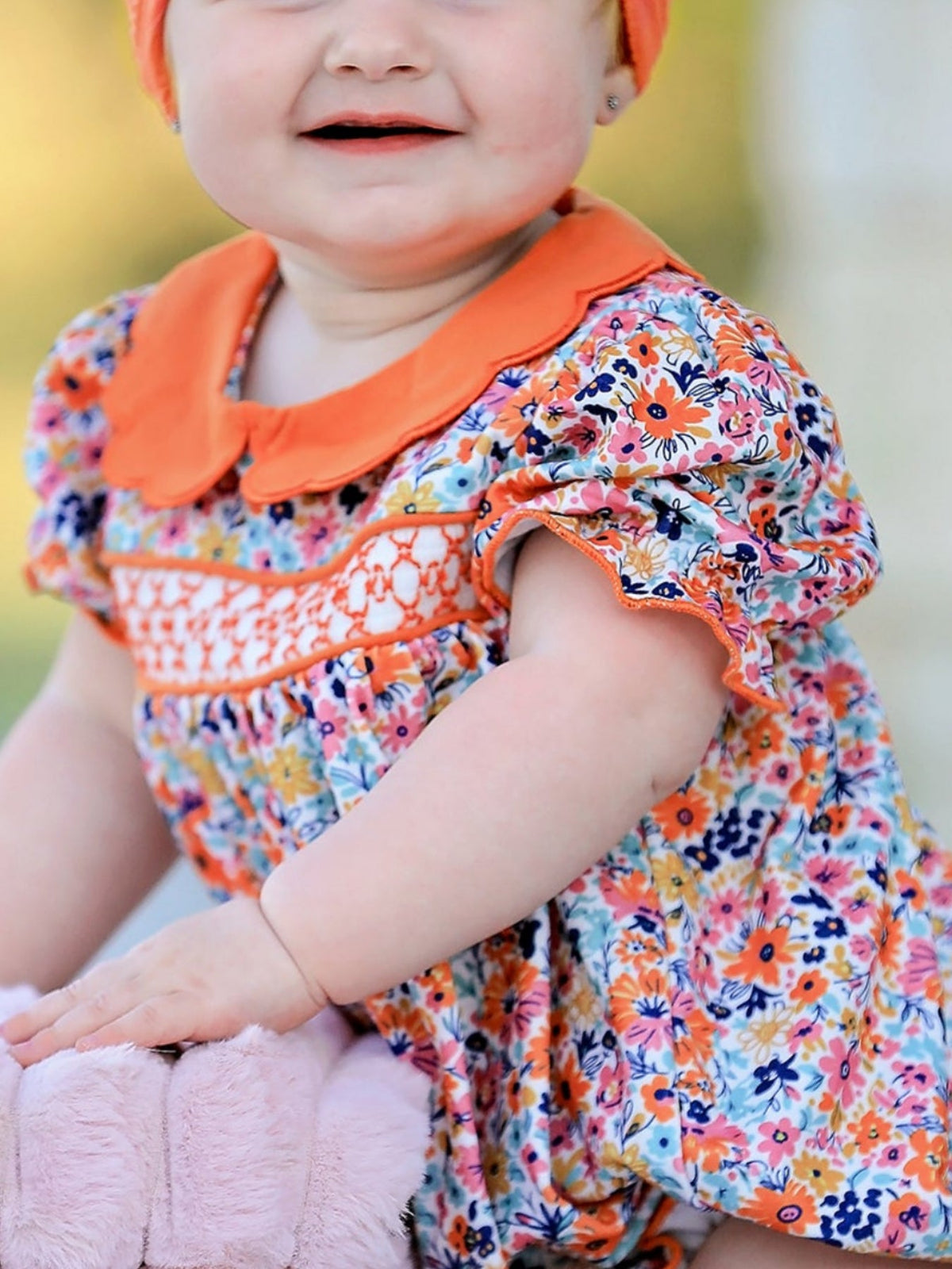 Fall Floral Smocked Bubble Romper by Rylee Faith Designs