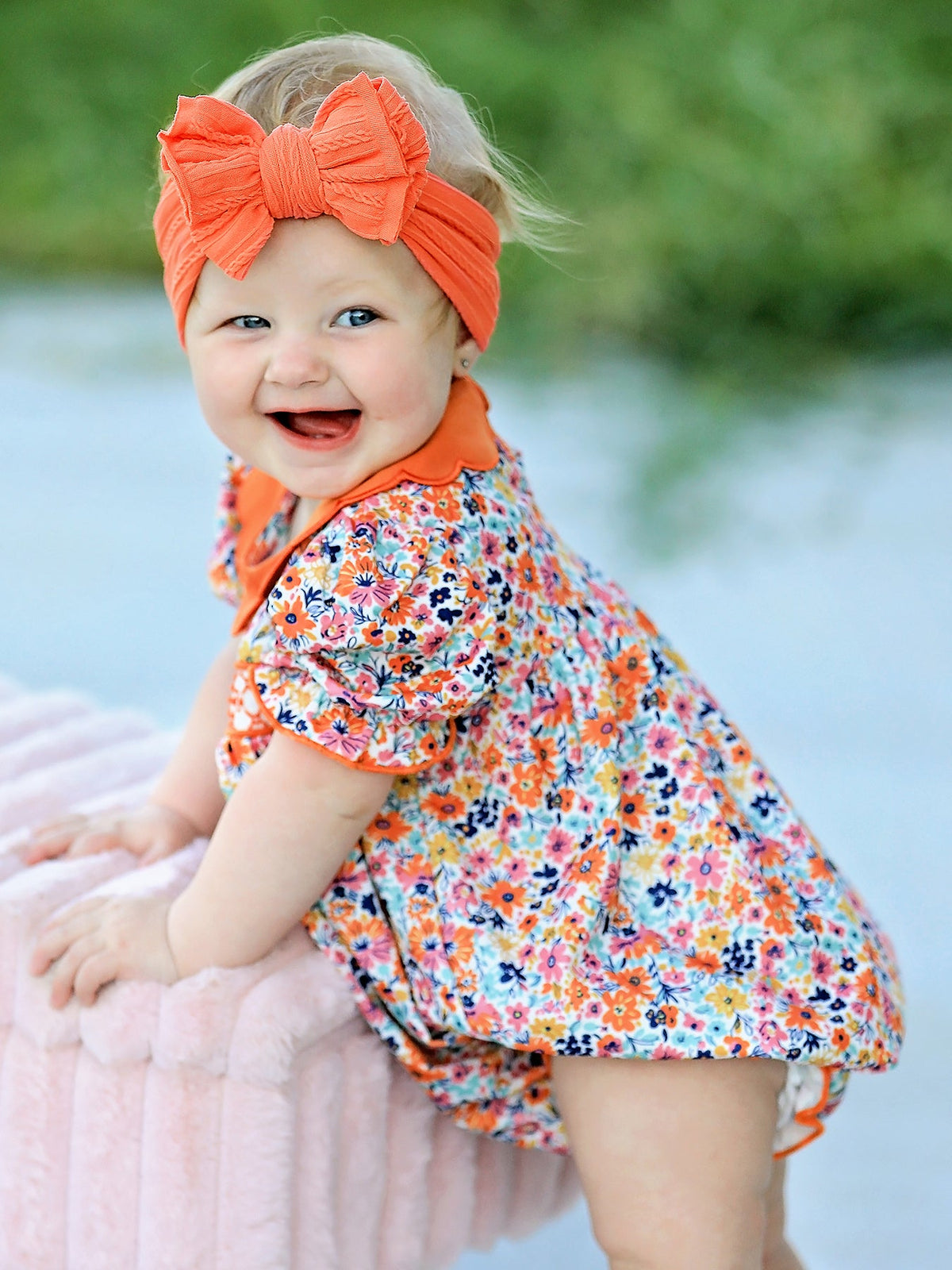 Fall Floral Smocked Bubble Romper by Rylee Faith Designs