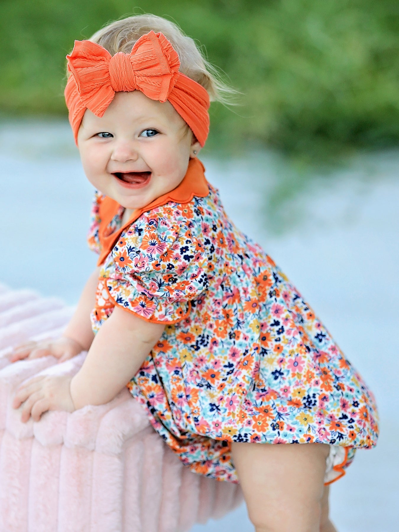 Fall Floral Smocked Bubble Romper by Rylee Faith Designs