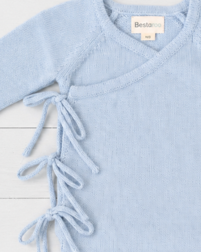 Knit Tie Wrap Romper in Powder Blue by Bestaroo