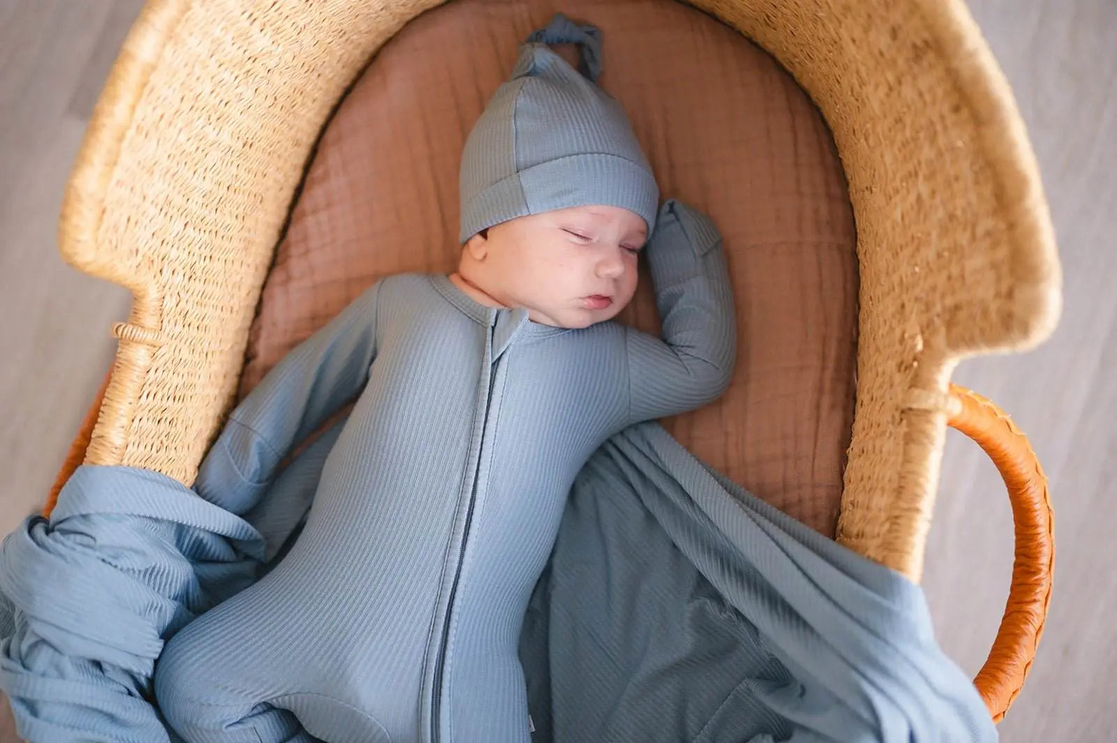 Knot Hat Arona Blue Ribbed Soft Comfortable Baby Hat for Newborns Up to 3 Months Harp Angel Boutique