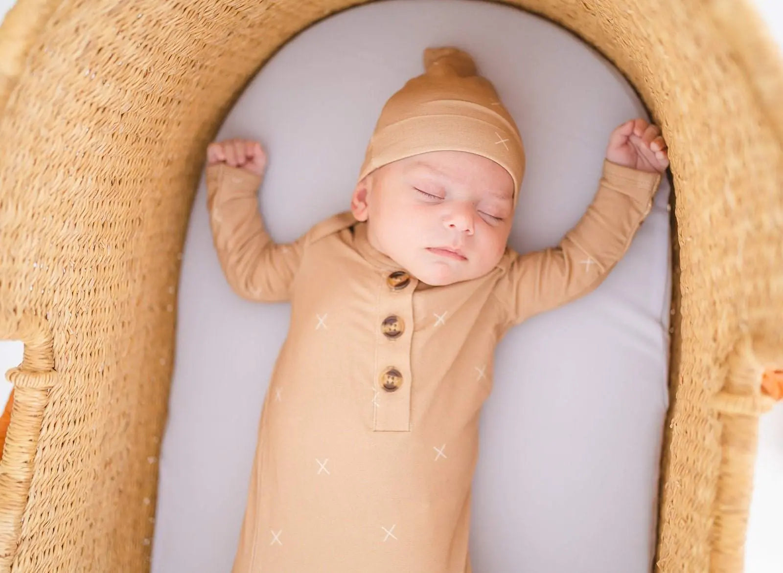 Knot Hat Beige for Newborns to 3 Months Super Soft Comfortable Viscose from Bamboo and Spandex Harp Angel Boutique