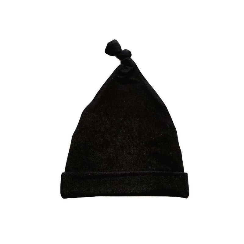 Knot Baby Hat Black Soft Bamboo Spandex Newborn to Three Months Harp Angel Boutique