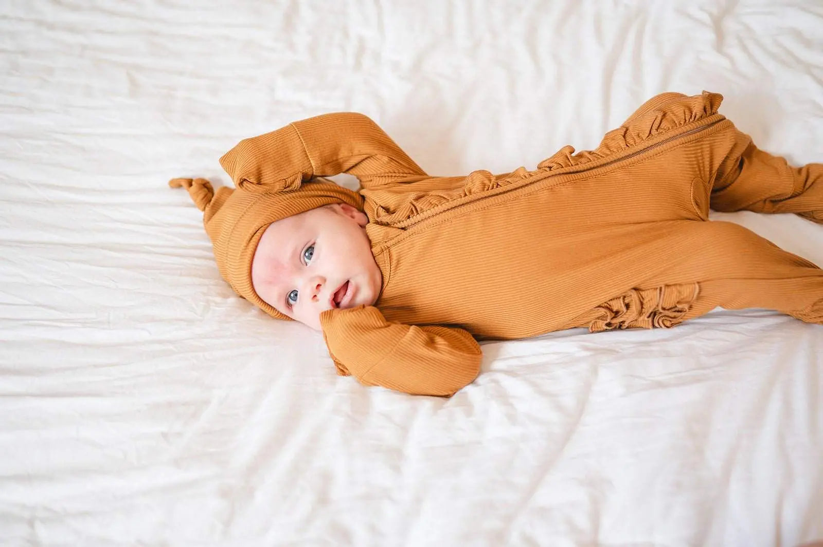 Knot Hat Caramel Ribbed Baby Hat for Newborns to 3 Months Harp Angel Boutique