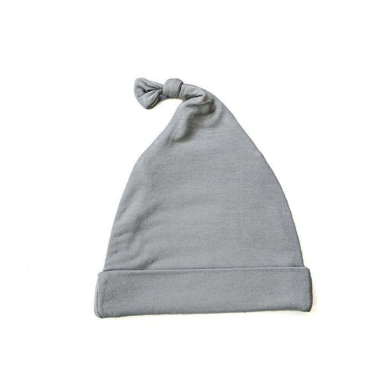 Gray knot hat, soft bamboo fabric, fits newborn to 3 months.