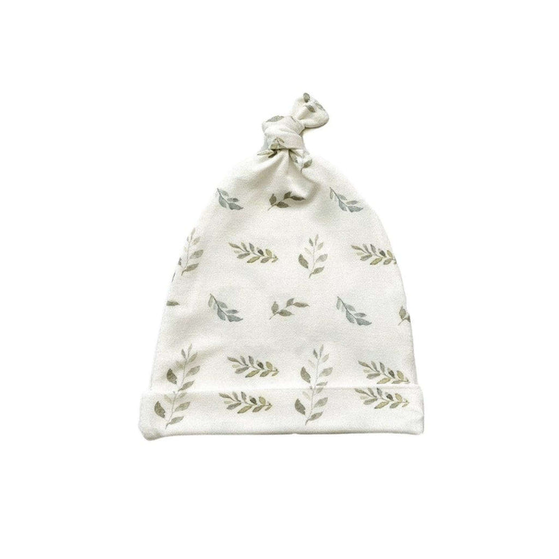 Knot Hat with Green Leaf Pattern for Newborns