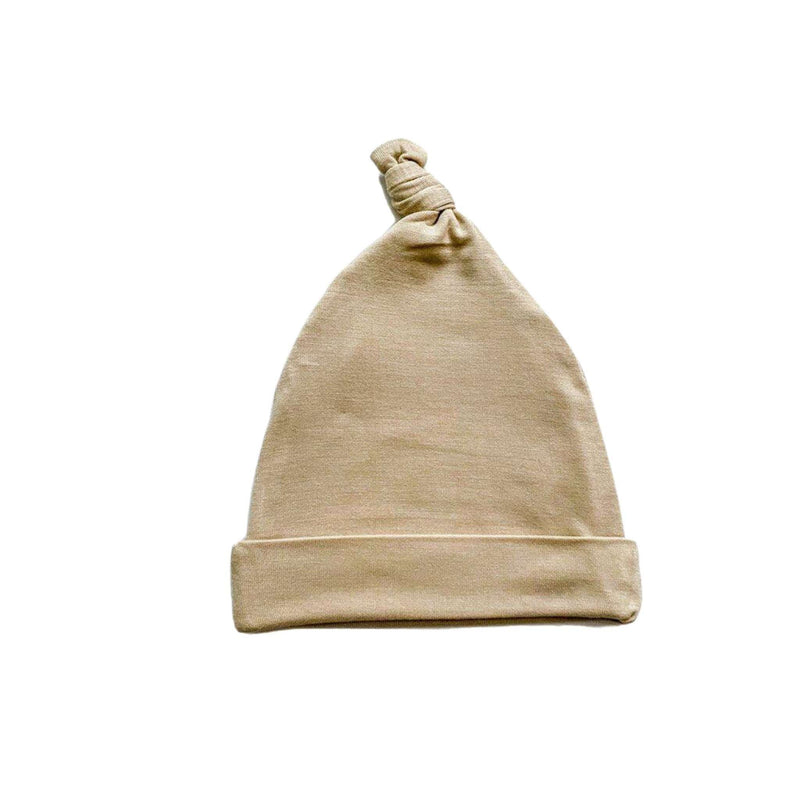 Knot Hat in Tan for Newborns, Soft Bamboo Fabric