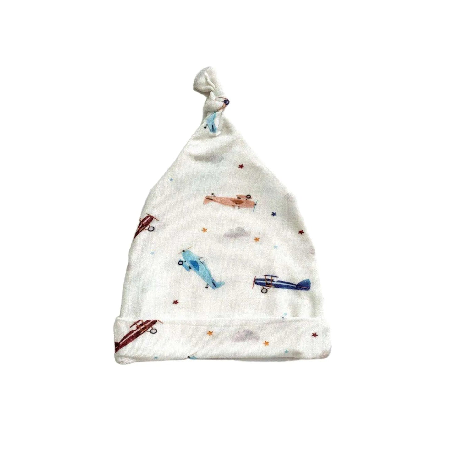 Knot Hat Vintage Airplane Newborn to 3 Months Soft Bamboo Spandex Harp Angel Boutique
