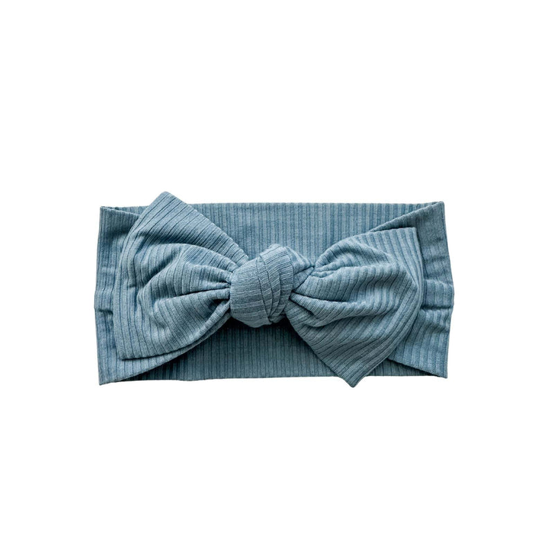Arona Blue Ribbed Knotted Baby Gown made from soft bamboo viscose.