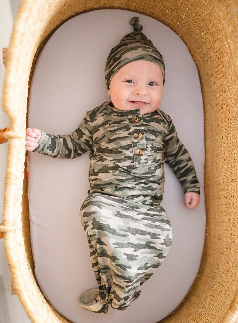 Going Home Outfit - Knotted Bamboo Baby Gown Camo for Comfort