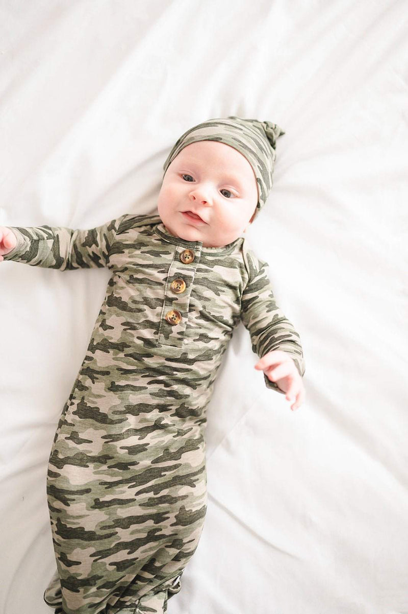 Going Home Outfit - Knotted Bamboo Baby Gown Camo for Comfort