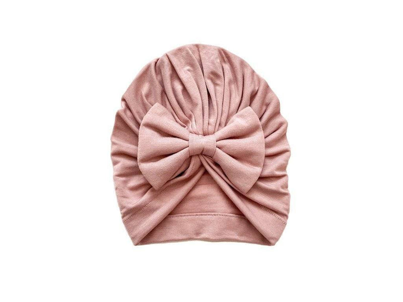 Dusty pink knotted baby gown made from soft bamboo viscose with a bow detail.