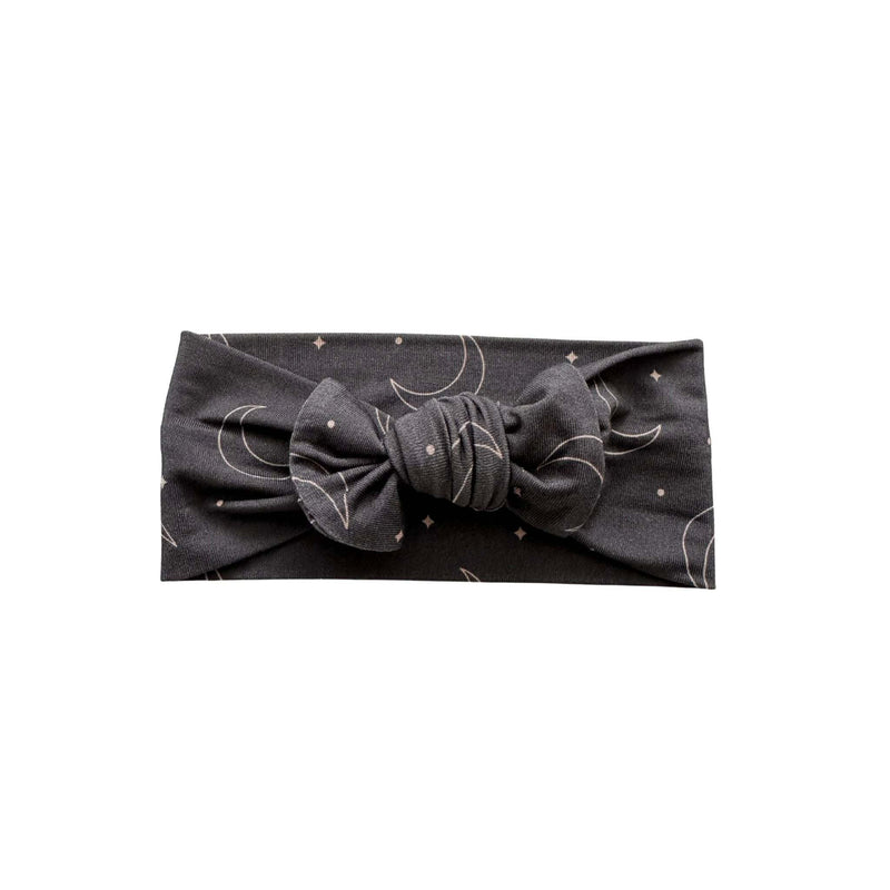 Knotted Baby Gown - Midnight Moon, bamboo viscose, soft baby clothing, fold-over cuffs, adjustable knotted bottom.