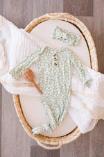 Harp Angel Boutique Soft Bamboo Viscose Knotted Baby Gown with Floral Print for Newborns - Apparel & Accessories > Clothing > Baby & Toddler Clothing > Baby One-Pieces Knotted Gowns