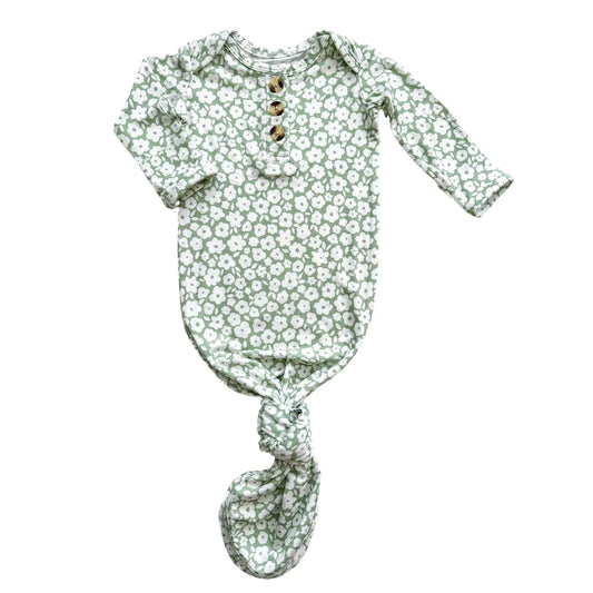Knotted Baby Gown Sage Ditsy Floral Bamboo Viscose Harp Angel Boutique