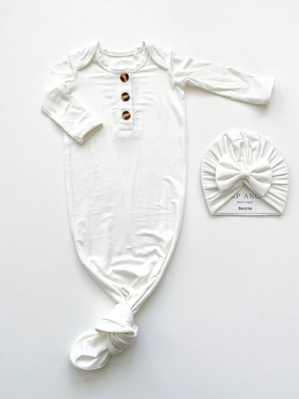 Harp Angel Boutique Knotted Baby Gown - Solid White - 