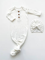 Harp Angel Boutique Knotted Baby Gown - Solid White - 