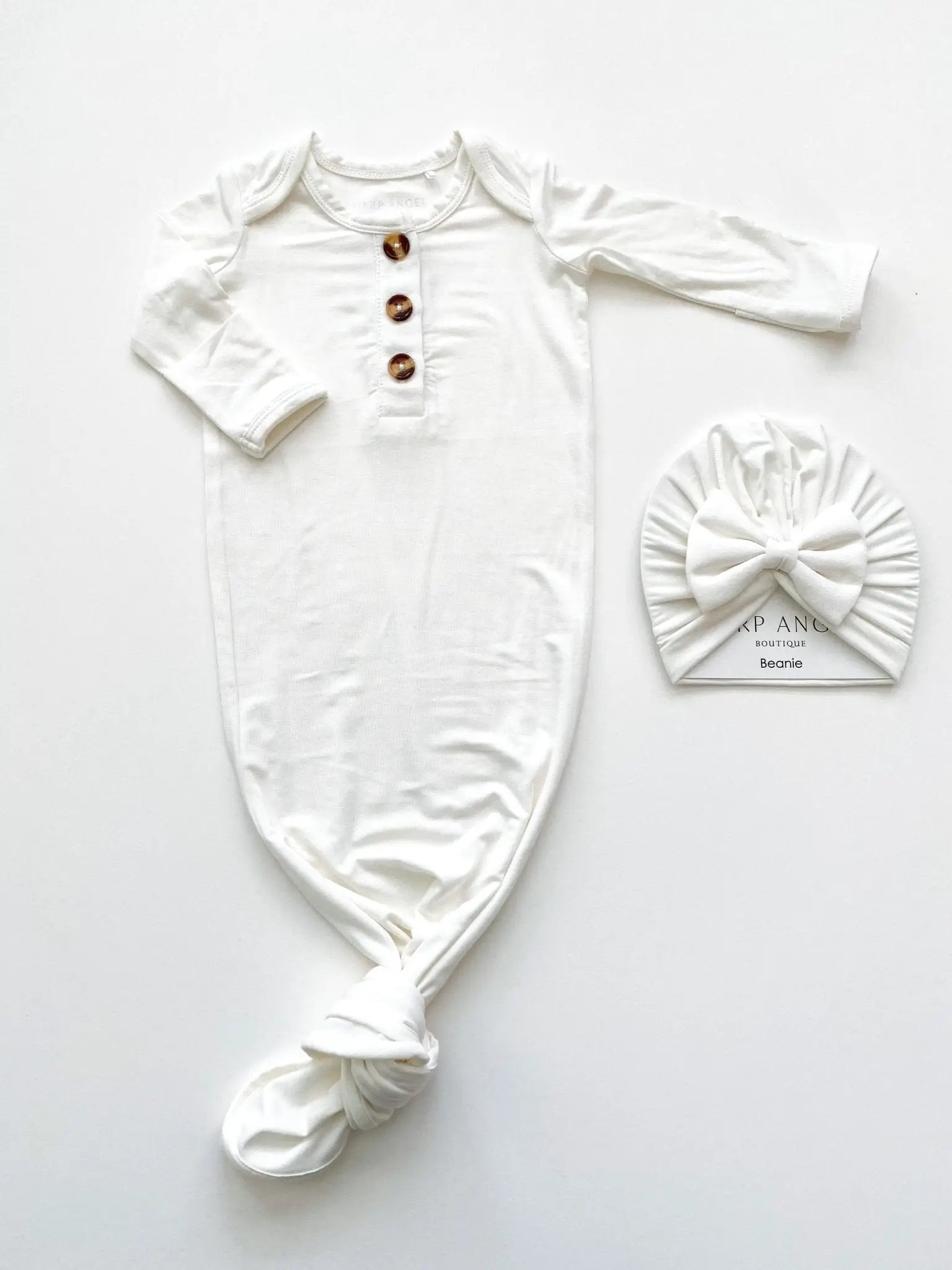 Harp Angel Boutique Knotted Baby Gown - Solid White - 