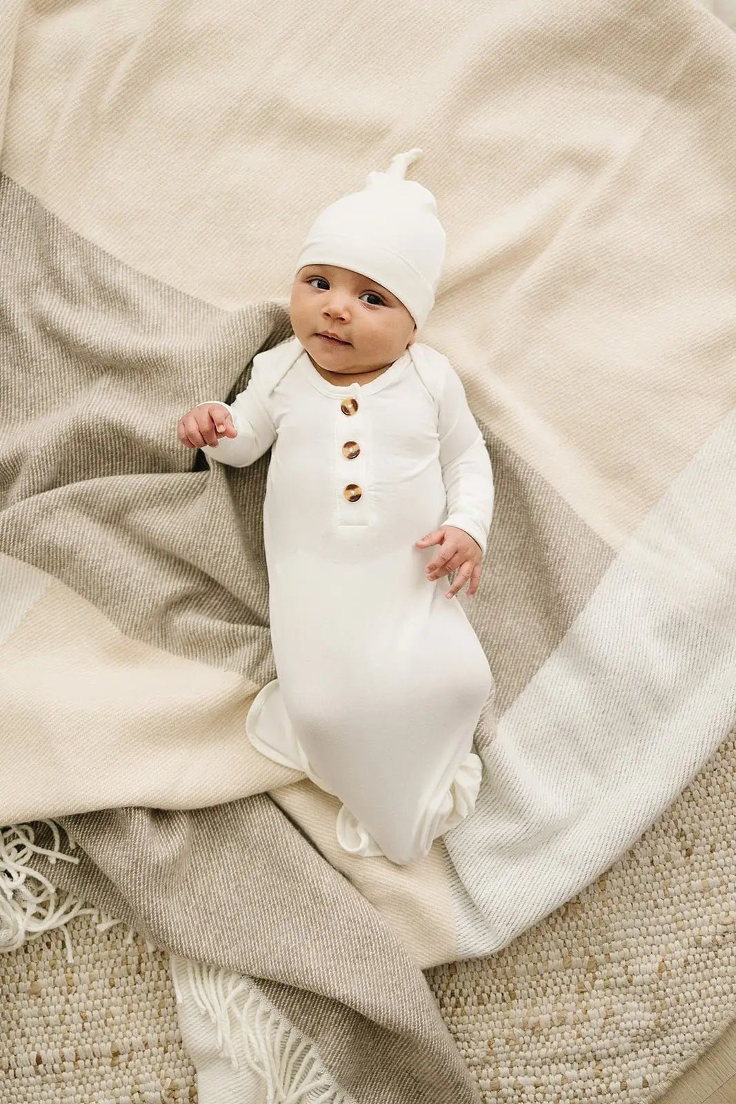 Harp Angel Boutique Knotted Baby Gown - Solid White - 