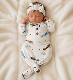 Knotted Baby Gown - Vintage Airplane by Harp Angel Boutique at Everetts Place