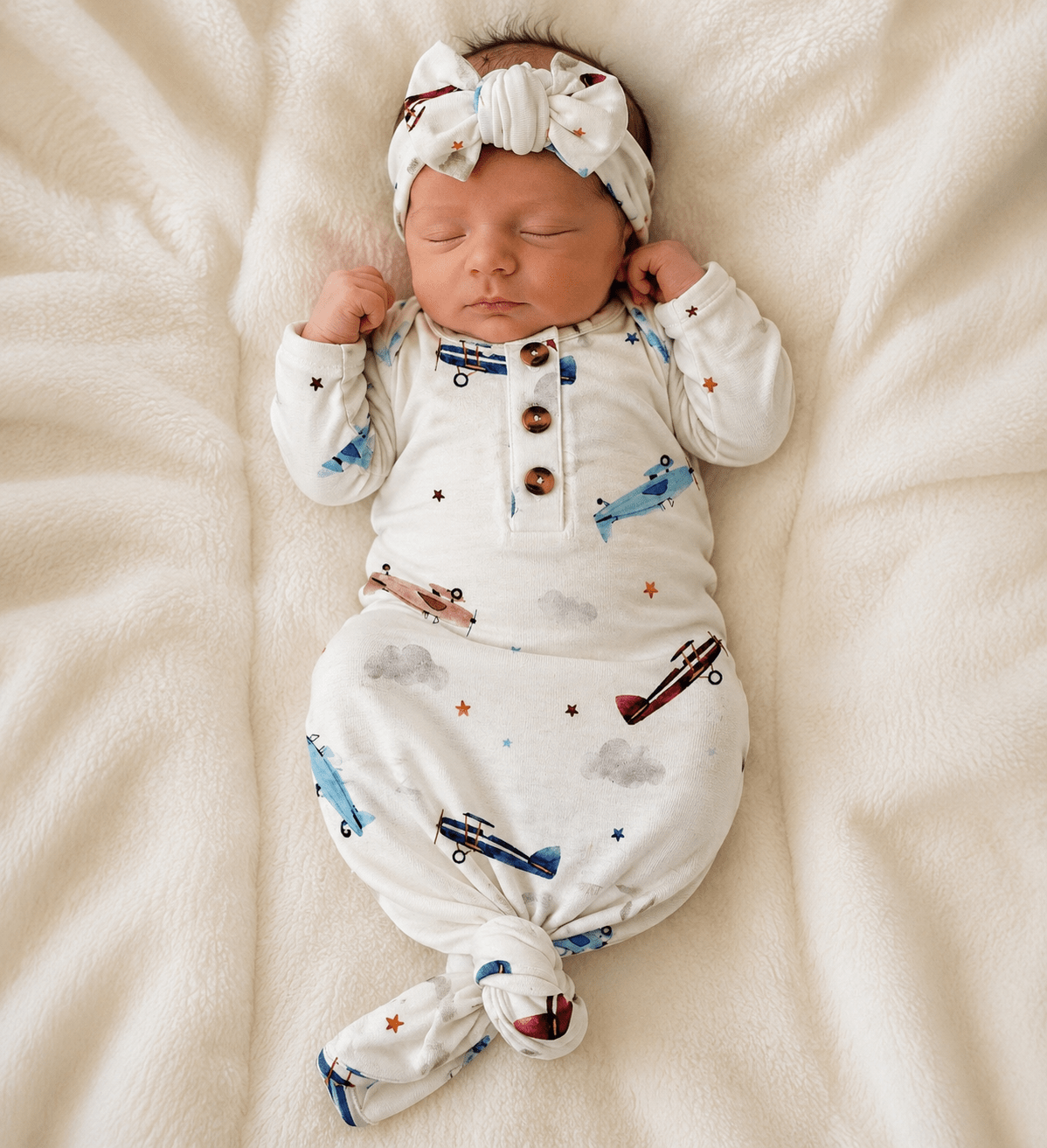 Knotted Baby Gown - Vintage Airplane by Harp Angel Boutique at Everetts Place