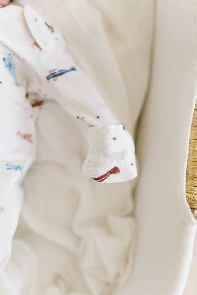 Knotted Baby Gown Vintage Airplane Bamboo Viscose for Newborns Harp Angel Boutique