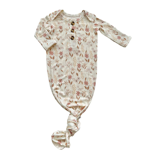 Knotted Baby Gown Wildflower Bamboo Viscose Comfortable Going Home Outfit Harp Angel Boutique