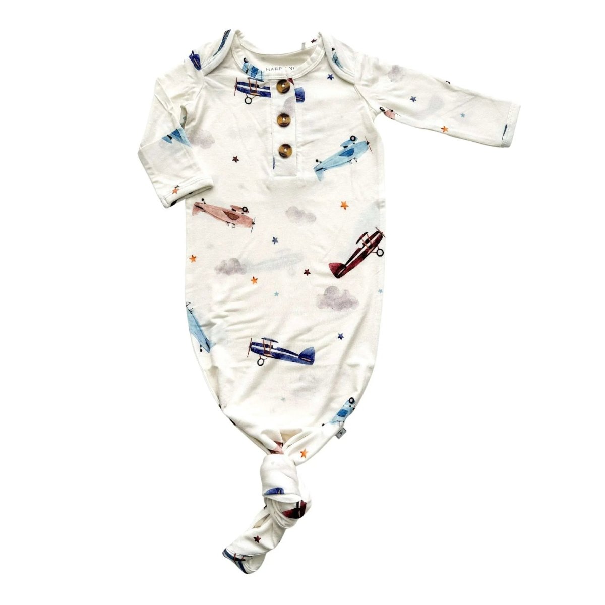 Knotted Baby Gown with Vintage Airplane Print for Newborn Comfort - Everetts Place