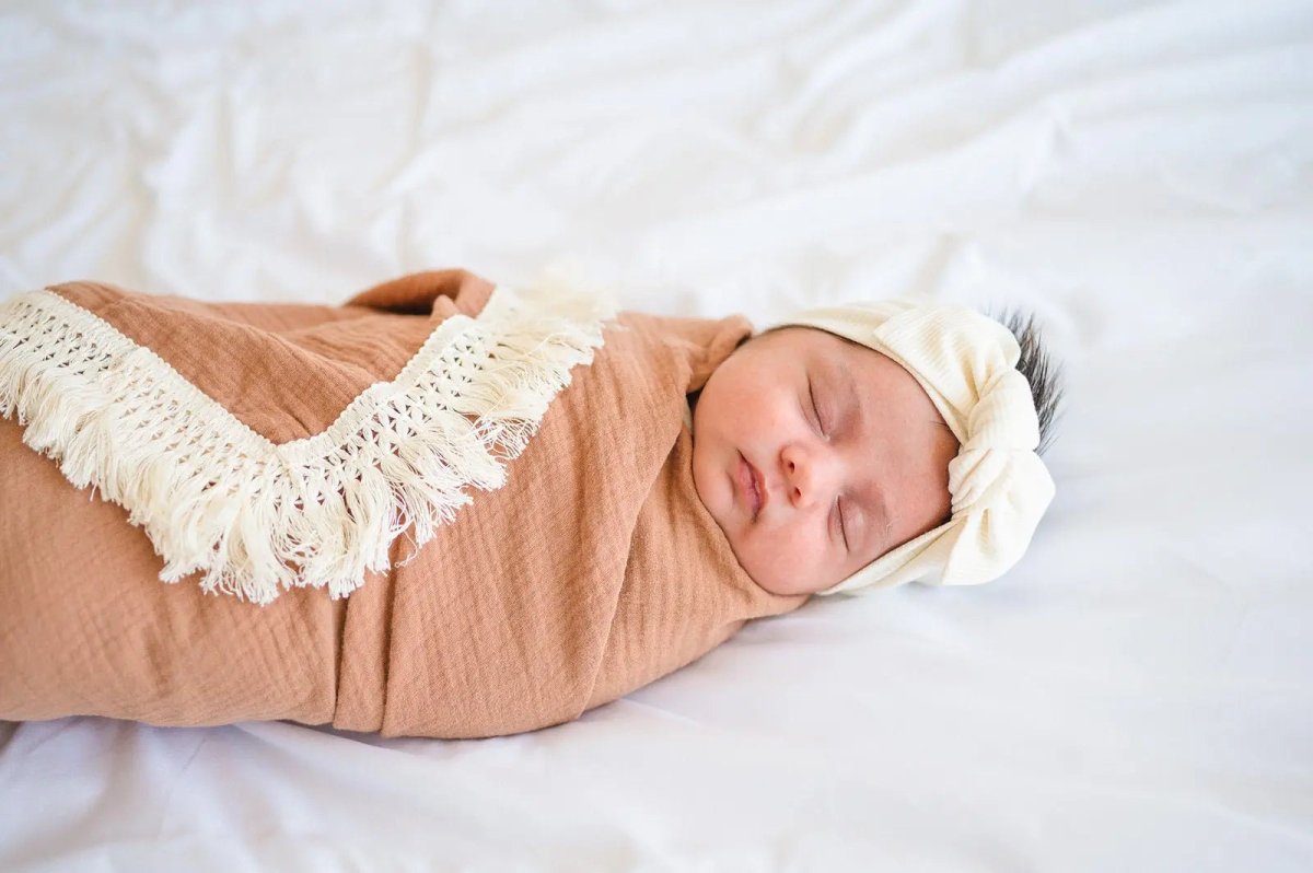 Harp Angel Boutique Knotted Headband Cream with Adjustable Bow for Baby Girls - 