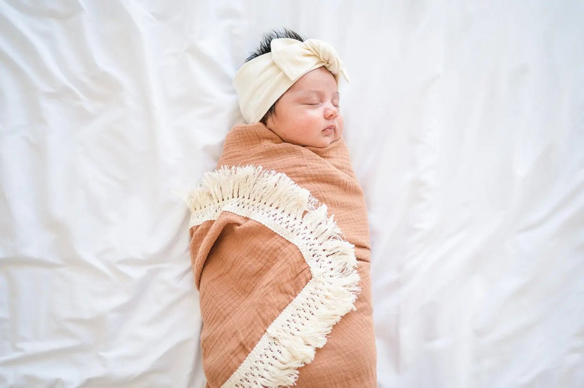 Harp Angel Boutique Knotted Headband Cream with Adjustable Bow for Baby Girls - 